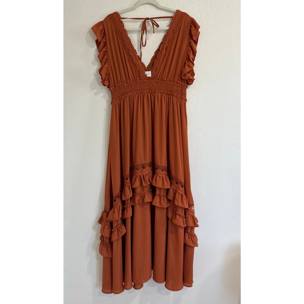 NWT Baltic Born Jasmine Rust Orange Ruffle Tiered Boho Maxi Dress Size XXL - Picture 5 of 9